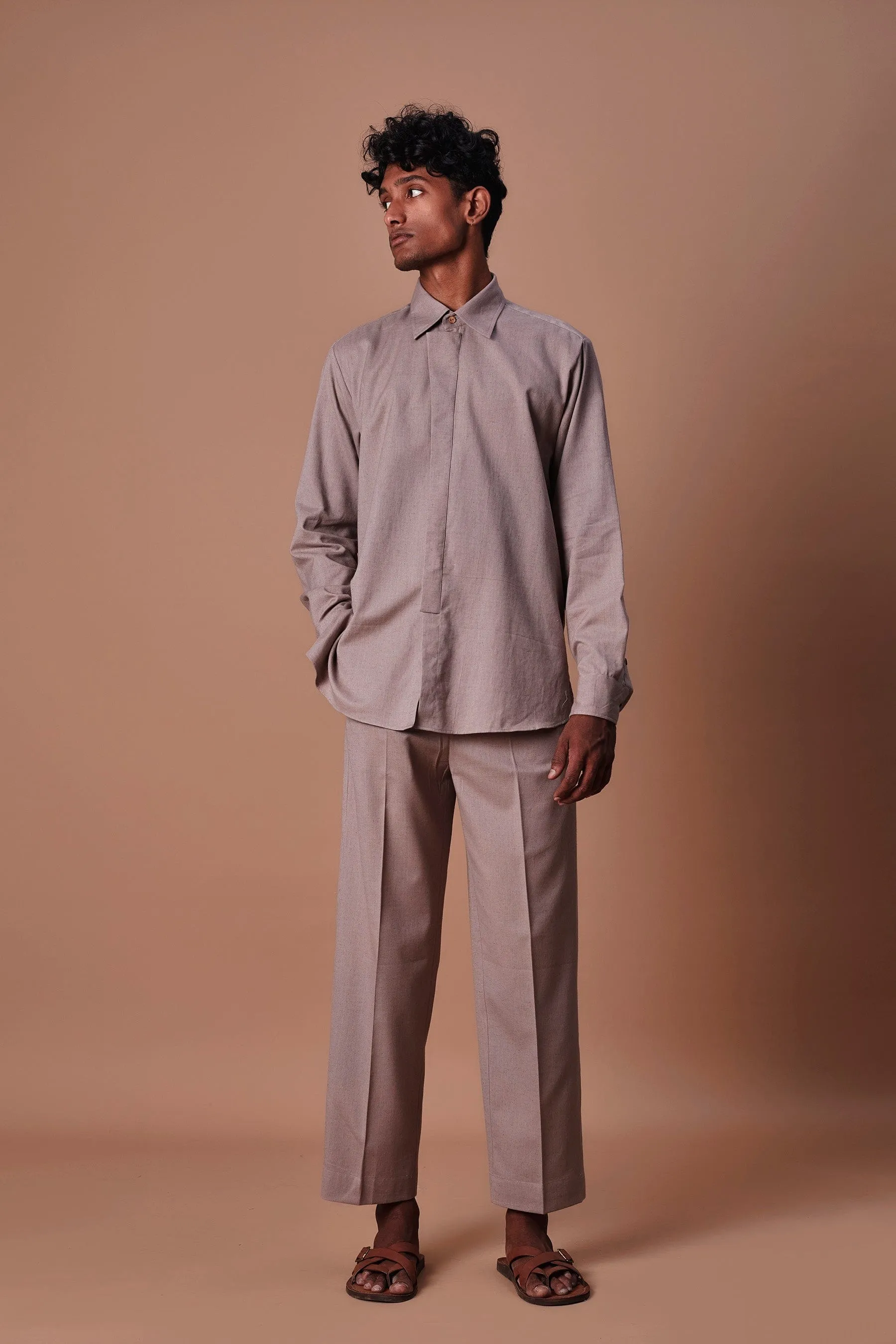 Mati Grey Placket Shirt & Ankle Pant Set (2 PCS)