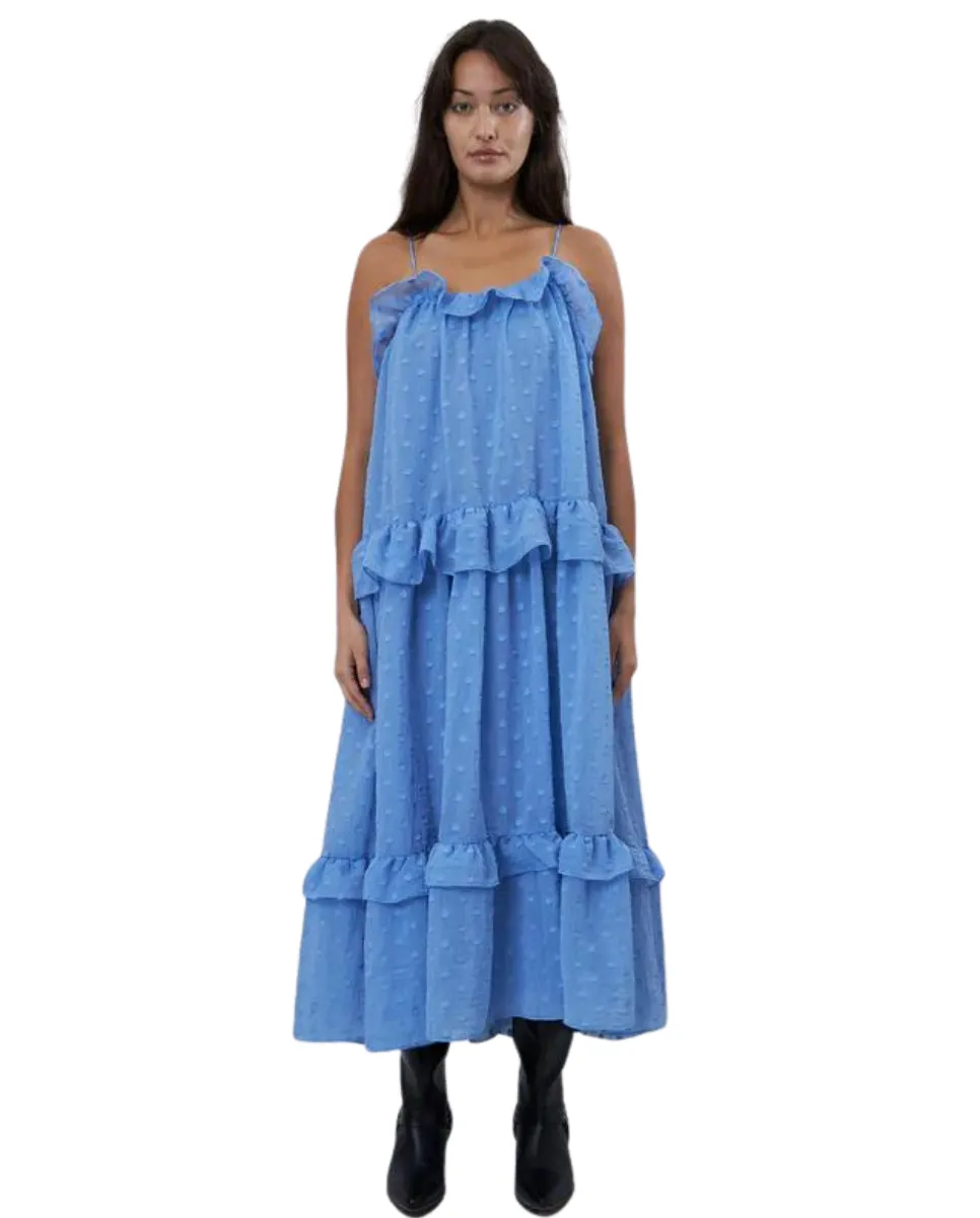 Maxi Strap Frill Dress Summer Blue