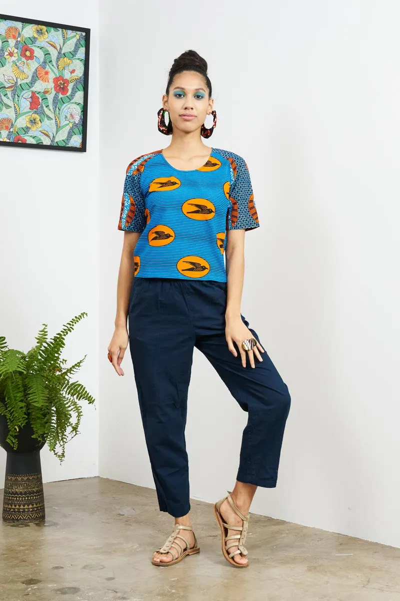 Medley Top - Orange/Blue Speed bird & Blue Shell print