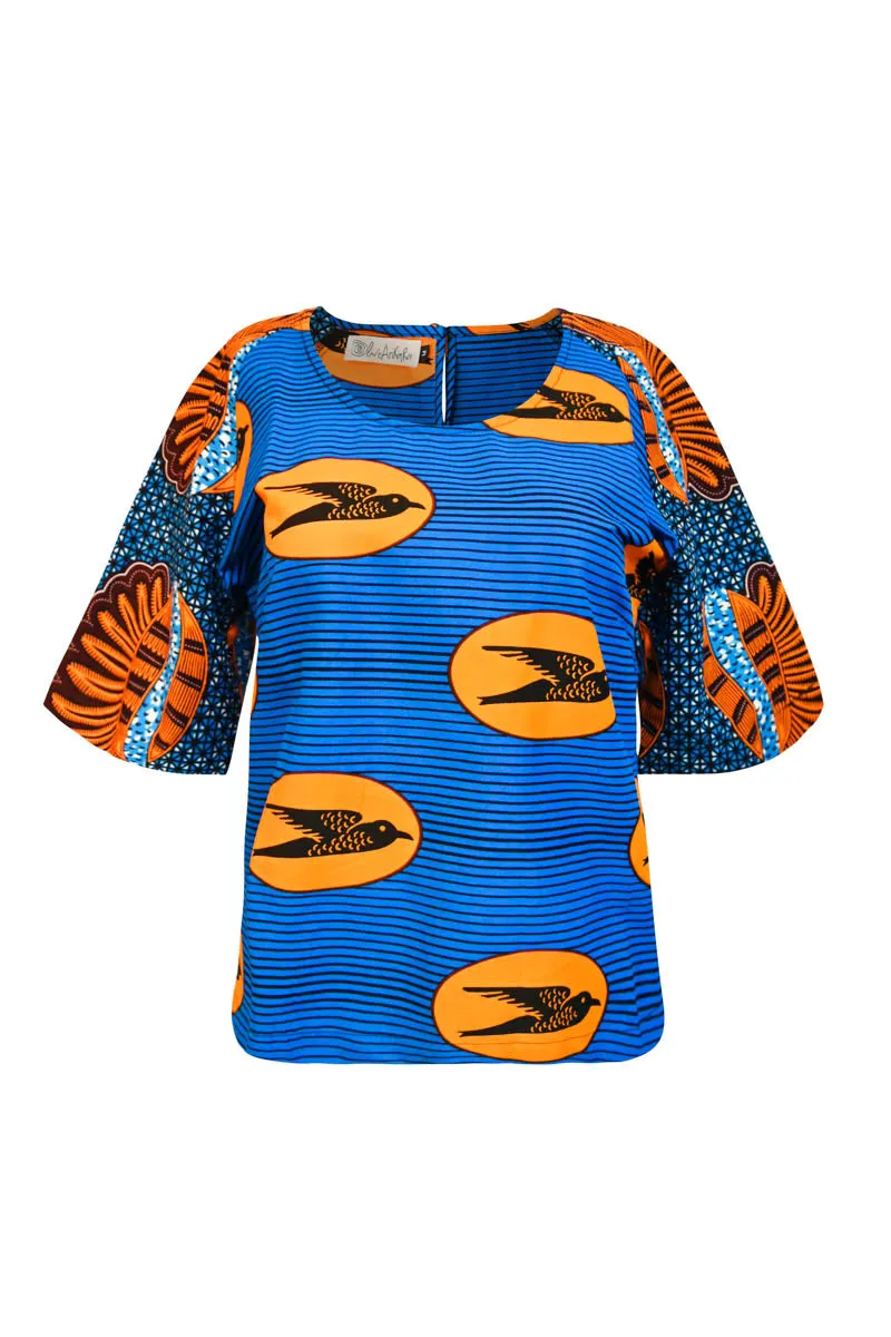 Medley Top - Orange/Blue Speed bird & Blue Shell print