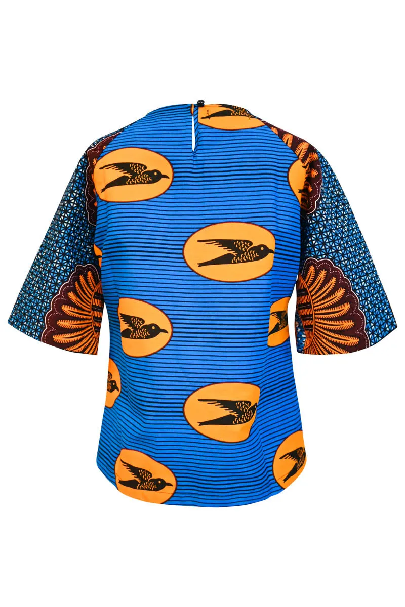 Medley Top - Orange/Blue Speed bird & Blue Shell print