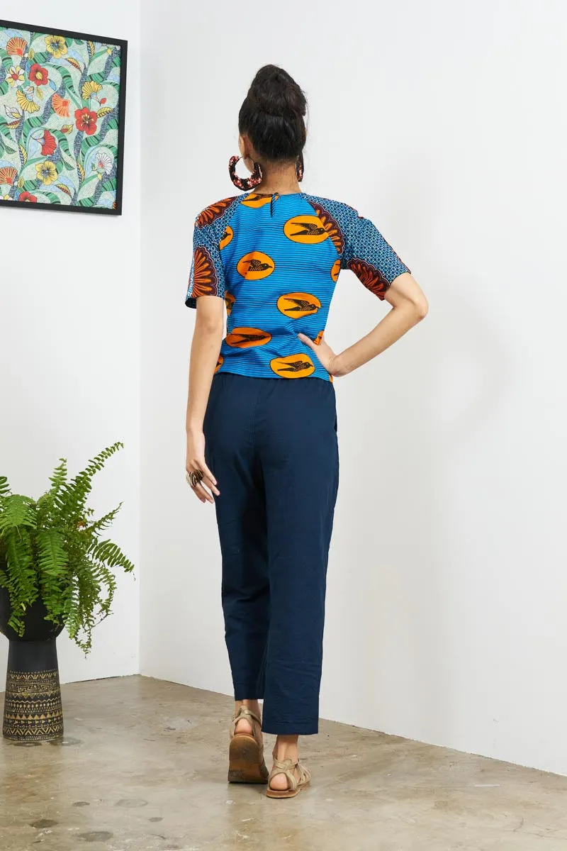 Medley Top - Orange/Blue Speed bird & Blue Shell print