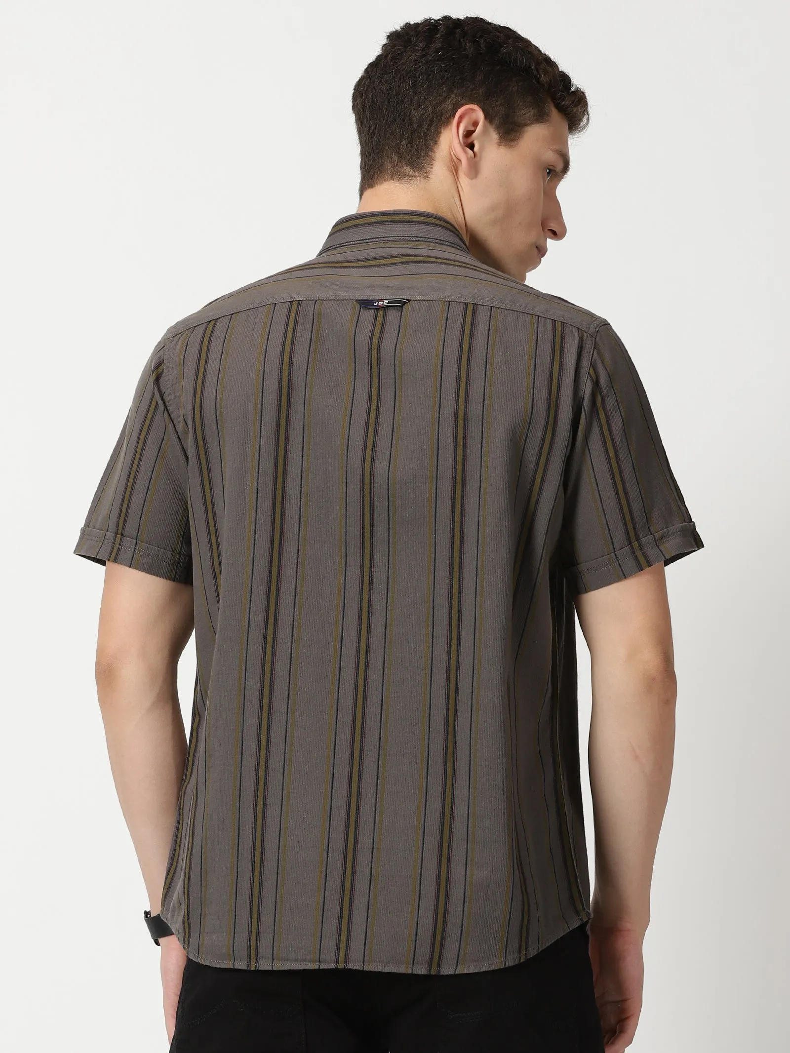 MEN'S DK BROWN STRIPE SLIM FIT SHIRT