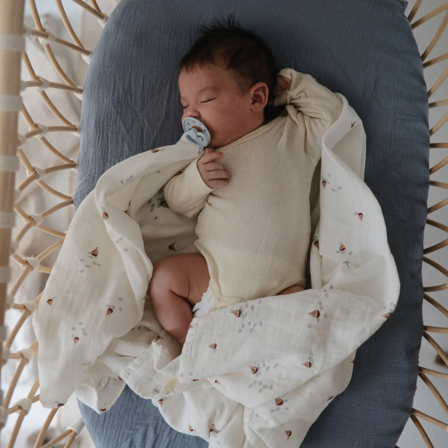 Muslin Swaddle Blanket Organic Cotton (Boats)