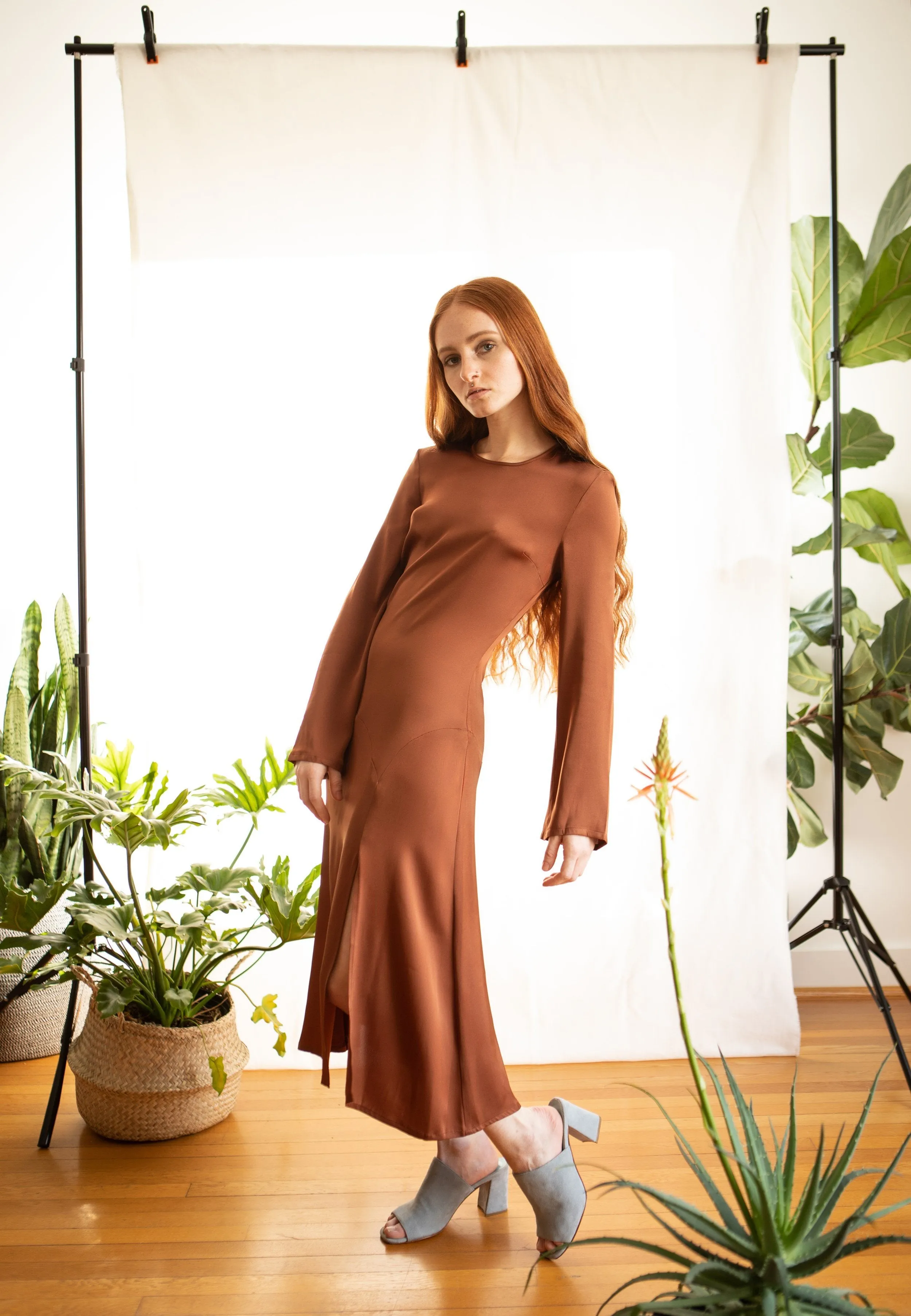 Nina Dress / Sugar Almond Brown Silk