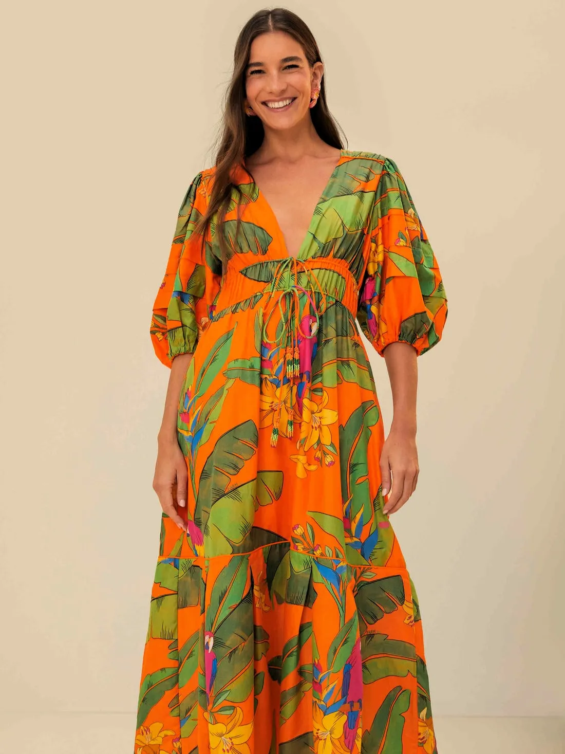 Orange Fresh Macaws Midi Dress