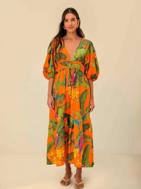 Orange Fresh Macaws Midi Dress