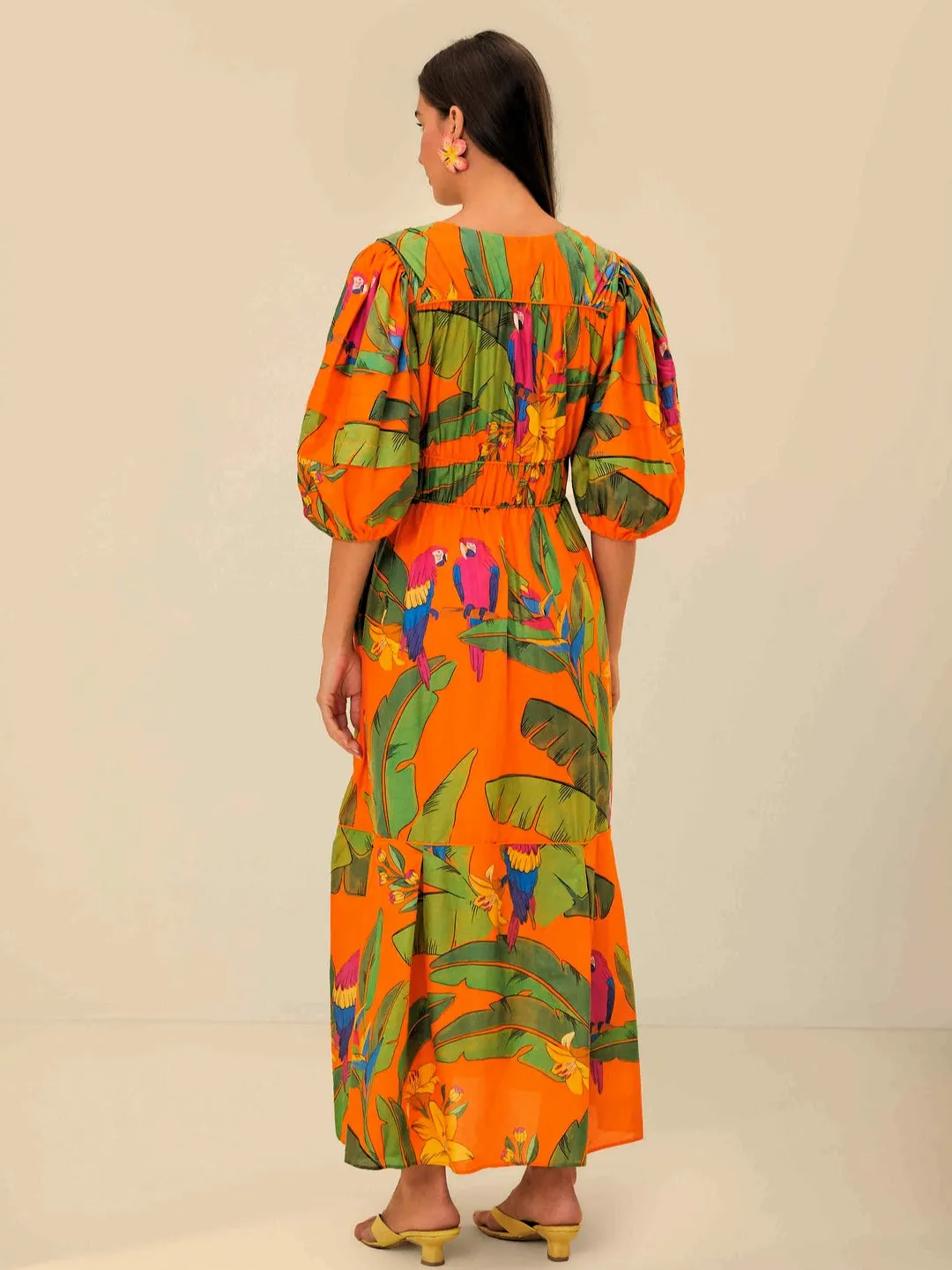 Orange Fresh Macaws Midi Dress