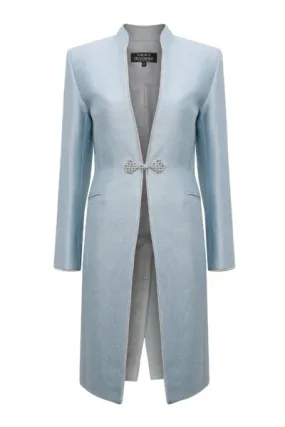 Pale Blue Dress Coat in Silk Brocade with Cord Trim and Frogging - Vicky