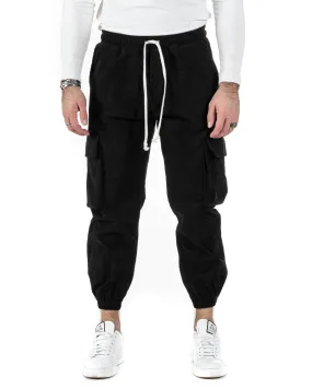 Pantaloni Uomo Pantalaccio Con Tasconi Cargo Velluto Nero Coulisse Elastico Al Fondo GIOSAL-P6013A