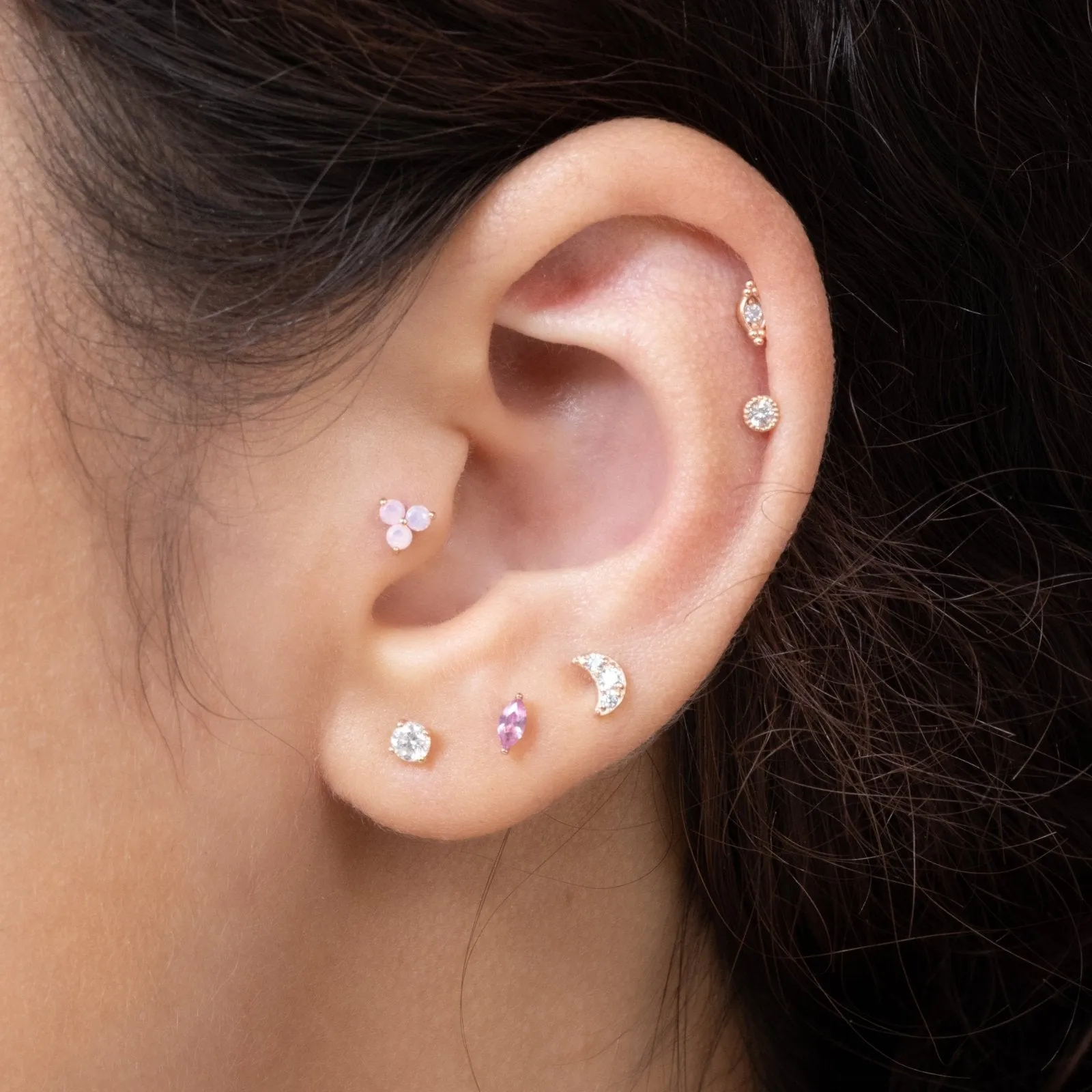 Pink Opal Trinity Cluster Flat Back Earring