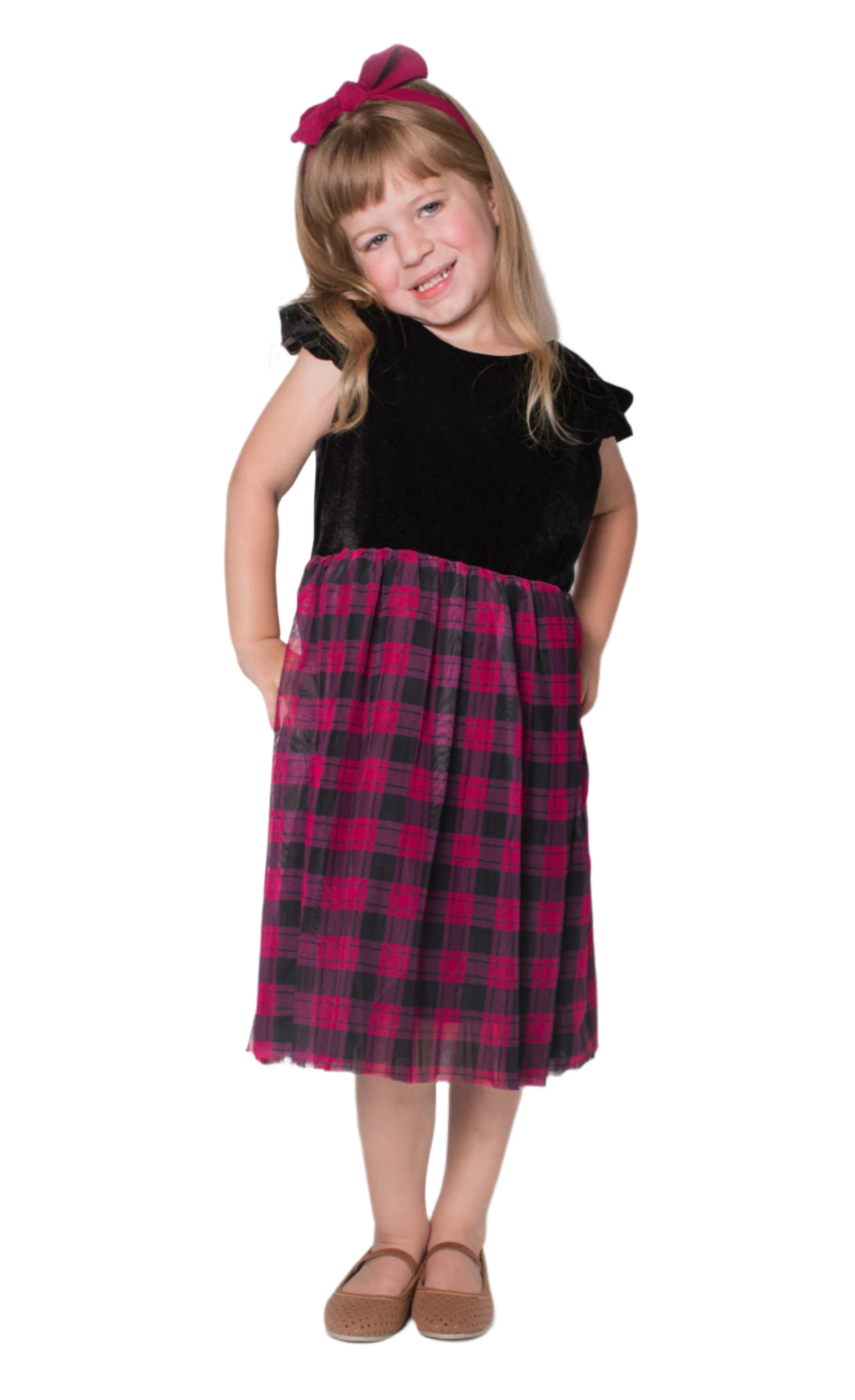 Popatu Baby Girl's & Little Girl's Velvet Plaid Dress