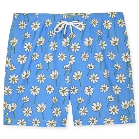 Powder Blue Scattered Daisies Swim Trunk