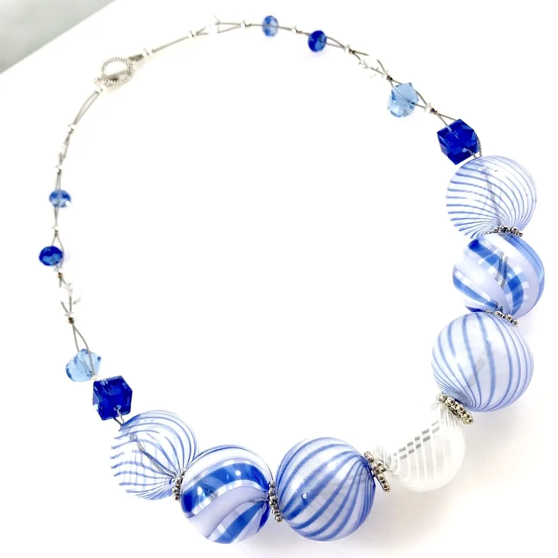 "Blown Glass Orb" Necklace (blue)