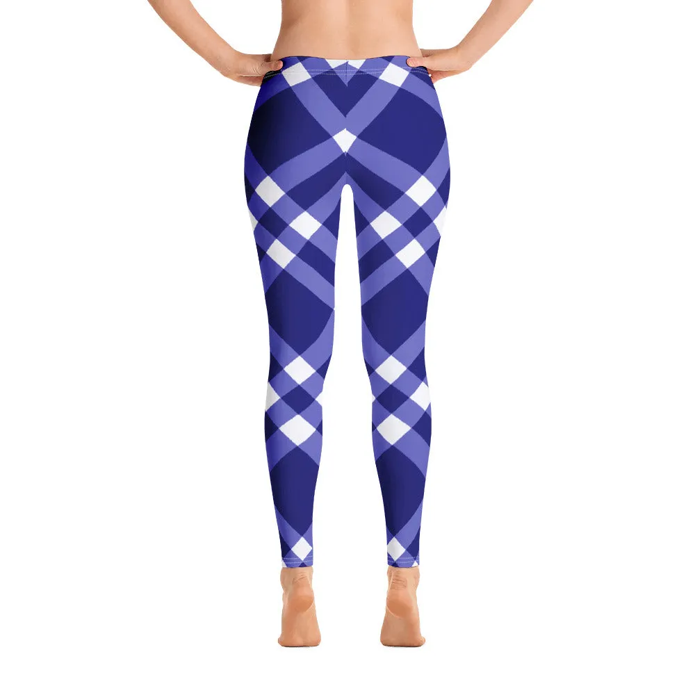 Royal Blue and White Gingham Leggings