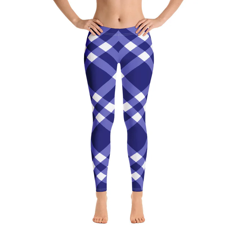 Royal Blue and White Gingham Leggings