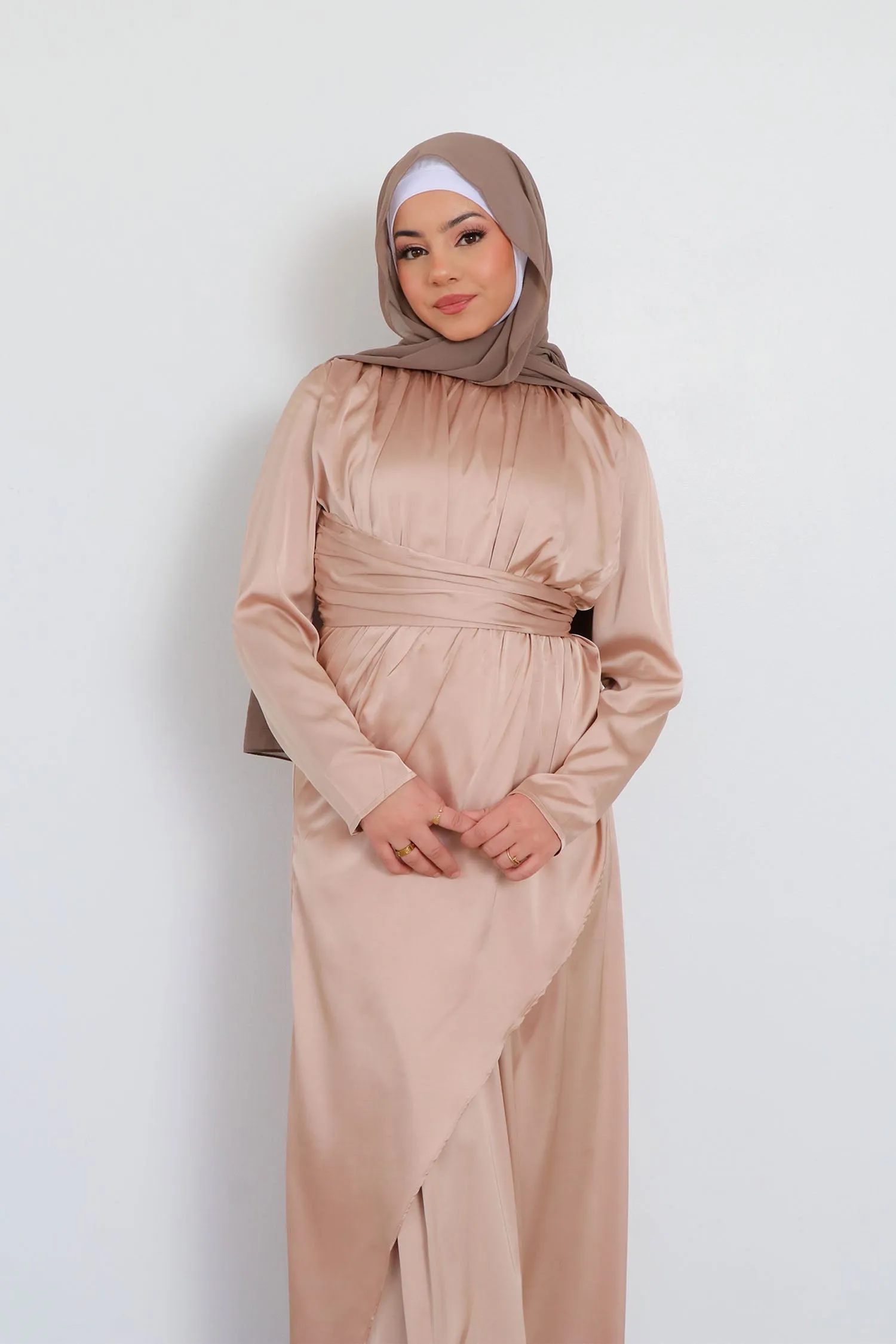 Sarai Layer Satin Dress- Rose Gold