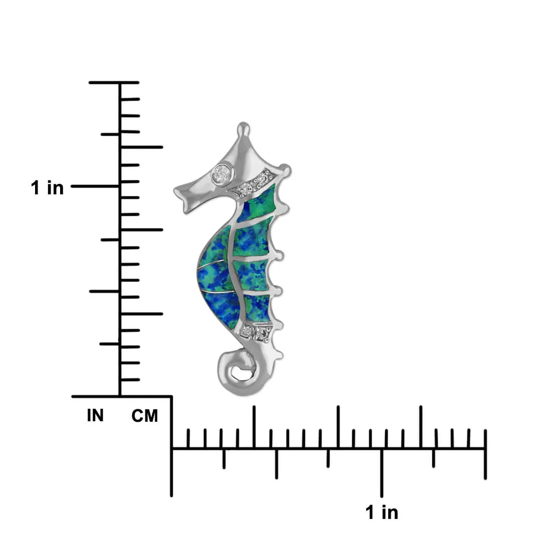 Sterling Silver Synthetic Blue Opal Seahorse Pendant Necklace, 16 2" Extender