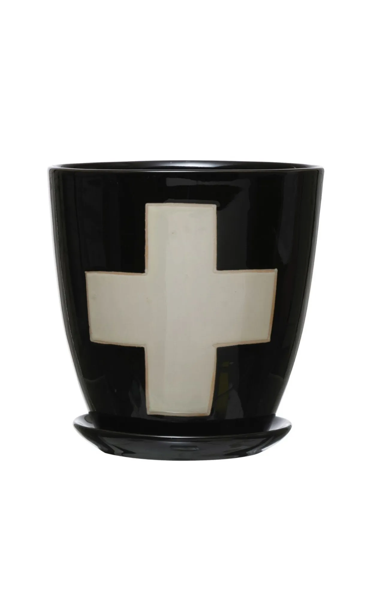 Stoneware Swiss Cross Planter & Saucer