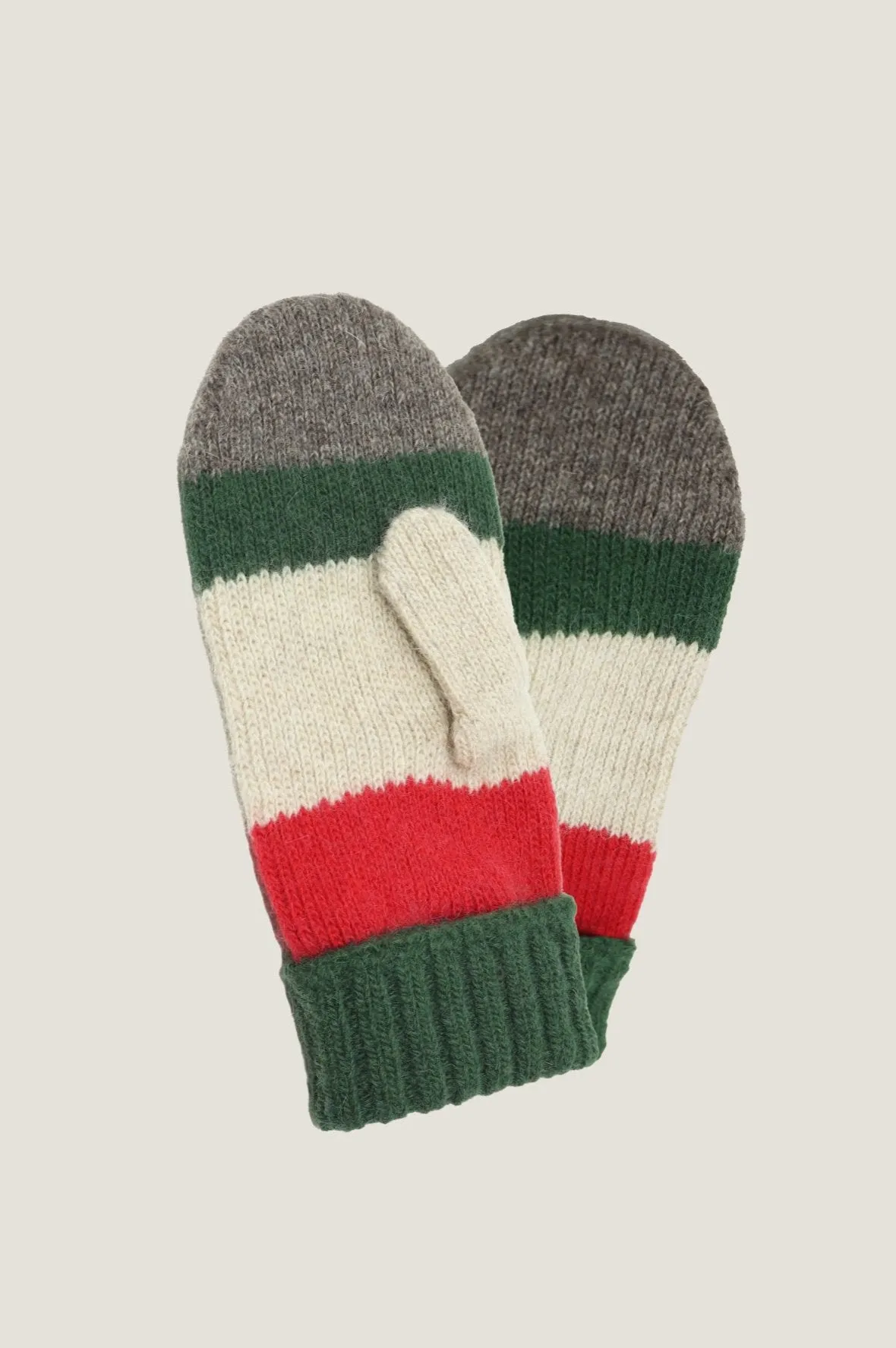 Striped Wool & Cashmere Mittens | Cream/Green/Red