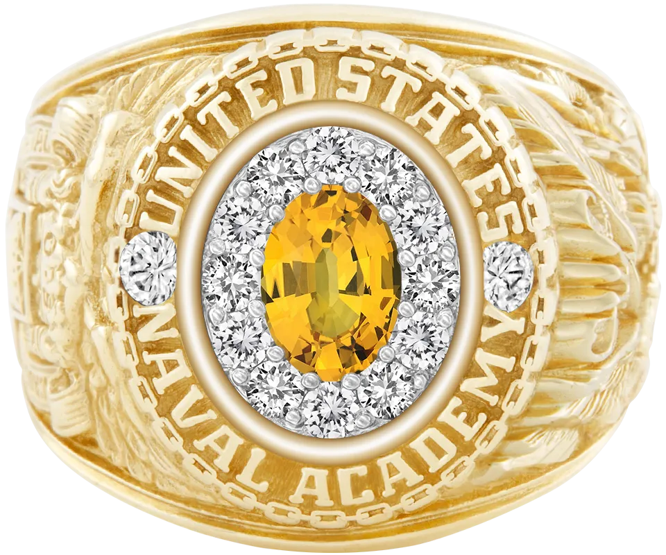 USNA Class Ring Mod™ with Yellow Sapphire Centerpiece and Diamond Dividers