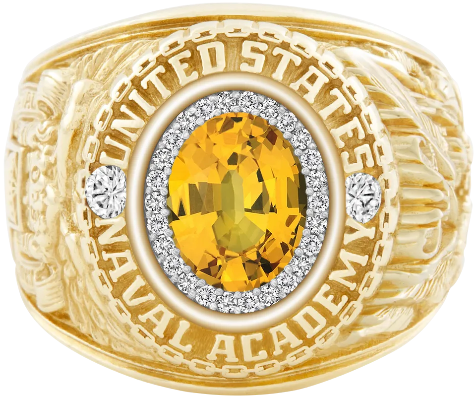 USNA Class Ring Mod™ with Yellow Sapphire Centerpiece and Diamond Dividers