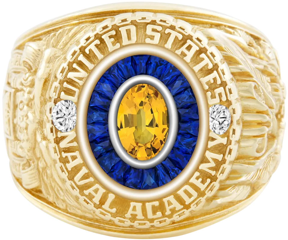 USNA Class Ring Mod™ with Yellow Sapphire Centerpiece and Diamond Dividers