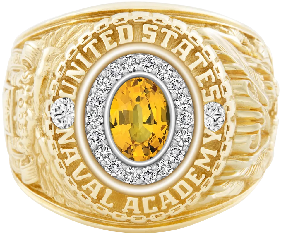 USNA Class Ring Mod™ with Yellow Sapphire Centerpiece and Diamond Dividers