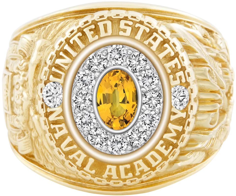 USNA Class Ring Mod™ with Yellow Sapphire Centerpiece and Diamond Dividers