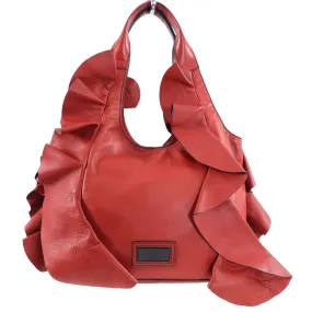 Valentino Red Leather Ruffle Hobo Bag