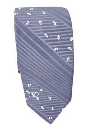 VALENTINO Vintage Men's 100% Silk Blue Striped Bean Print Tie (56L)