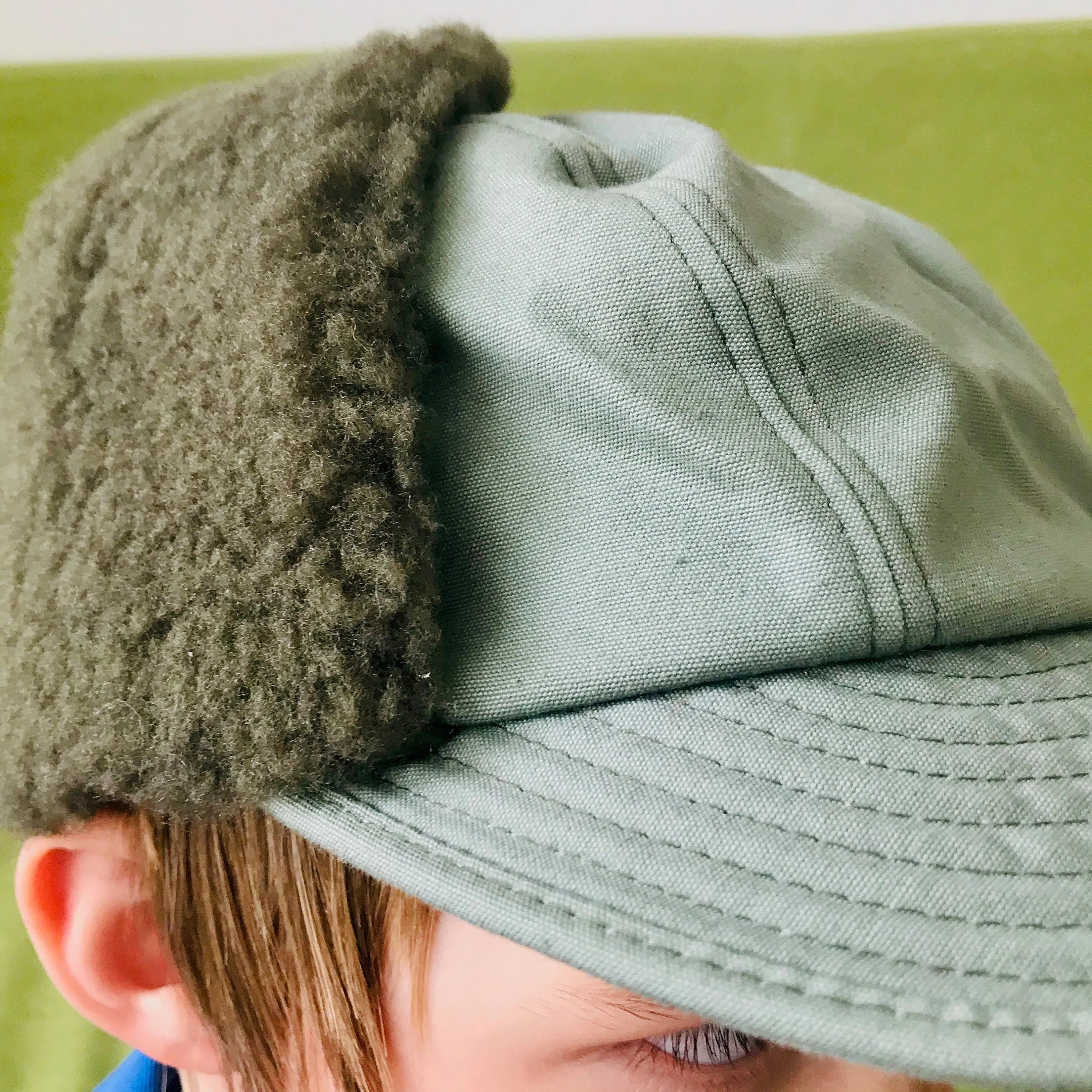 Vintage 1970s Children's  Green Hunt Flap Cap / Hat   French Made 56 cm / 10Y 