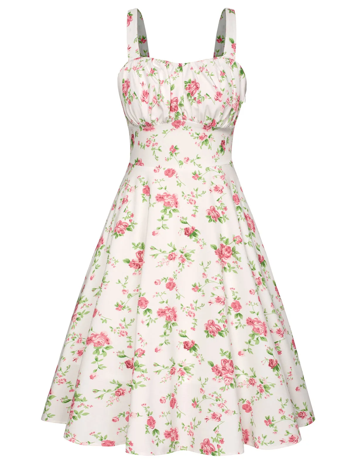 Vintage Floral Patterns Two-Way Defined Waist Dress Ruched Bodice Flared A-Line Dress