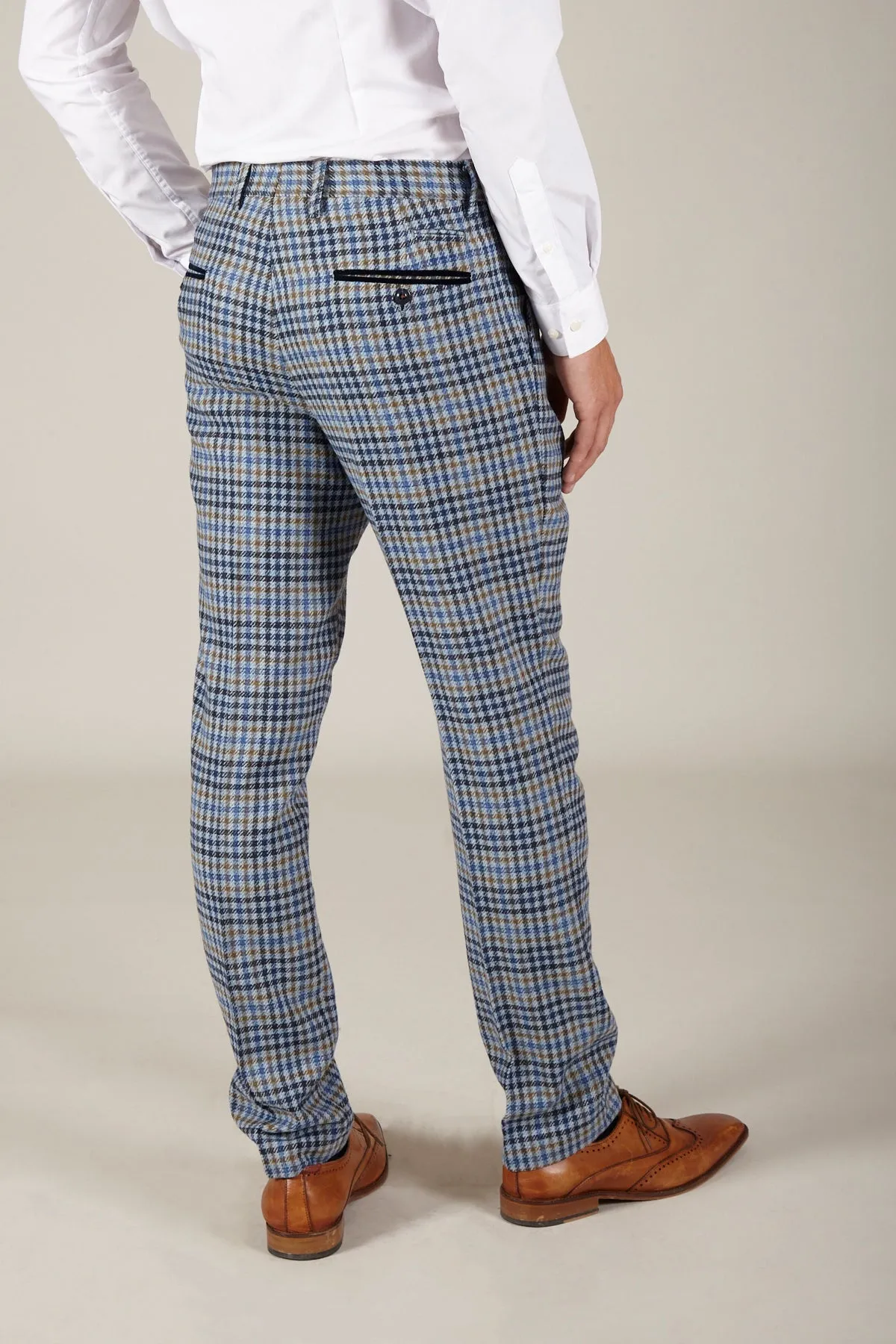 WATSON - Blue Tan Tweed Check Trousers