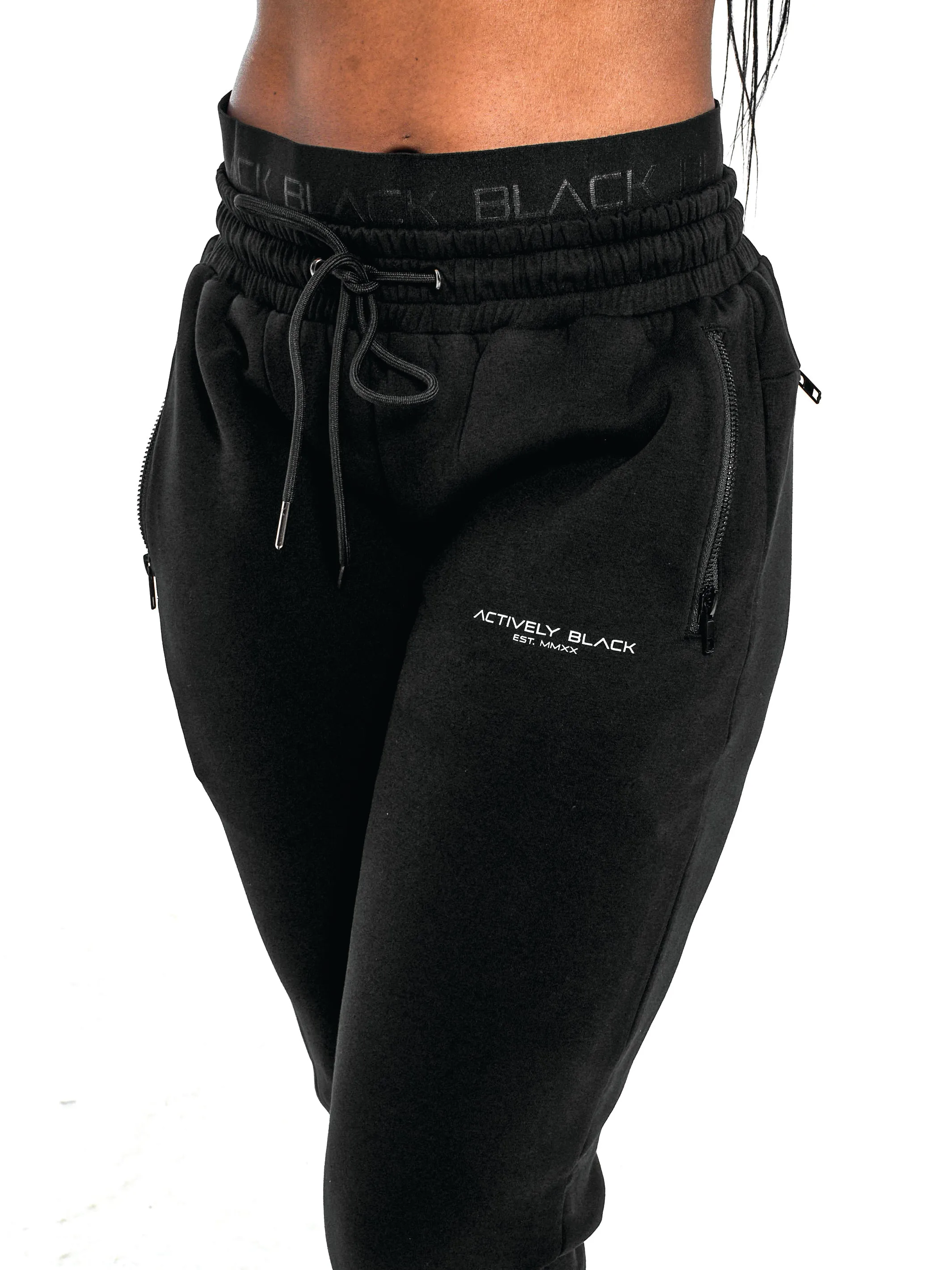 Women's Black Band Fitted Joggers