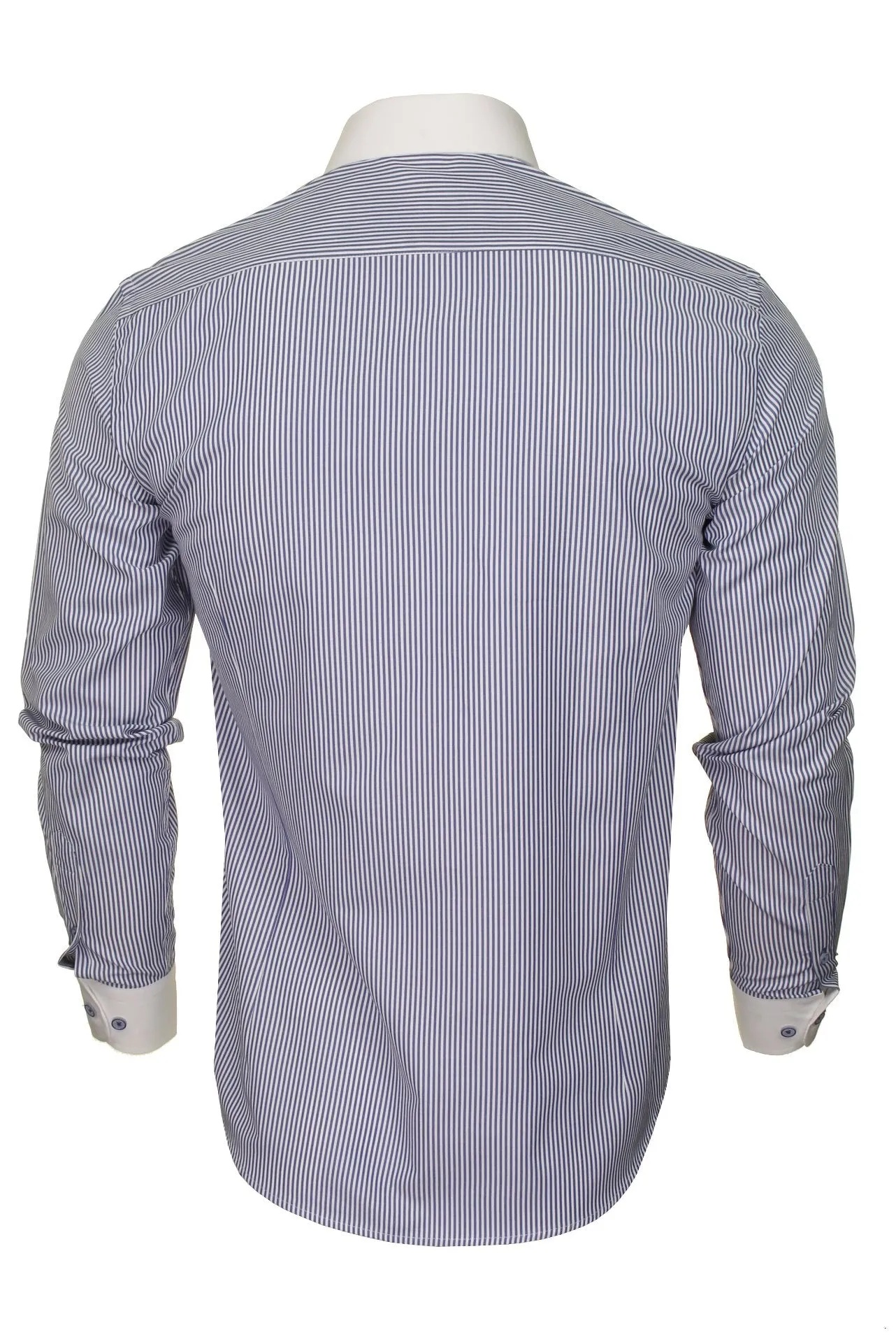 Xact Men's Long-Sleeved Striped Shirt with White Penny/Club Collar and White Cuffs