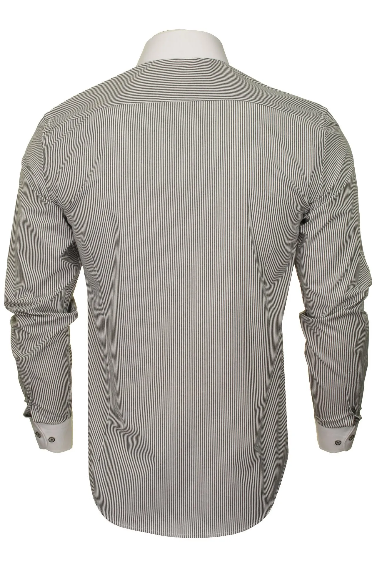 Xact Men's Long-Sleeved Striped Shirt with White Penny/Club Collar and White Cuffs