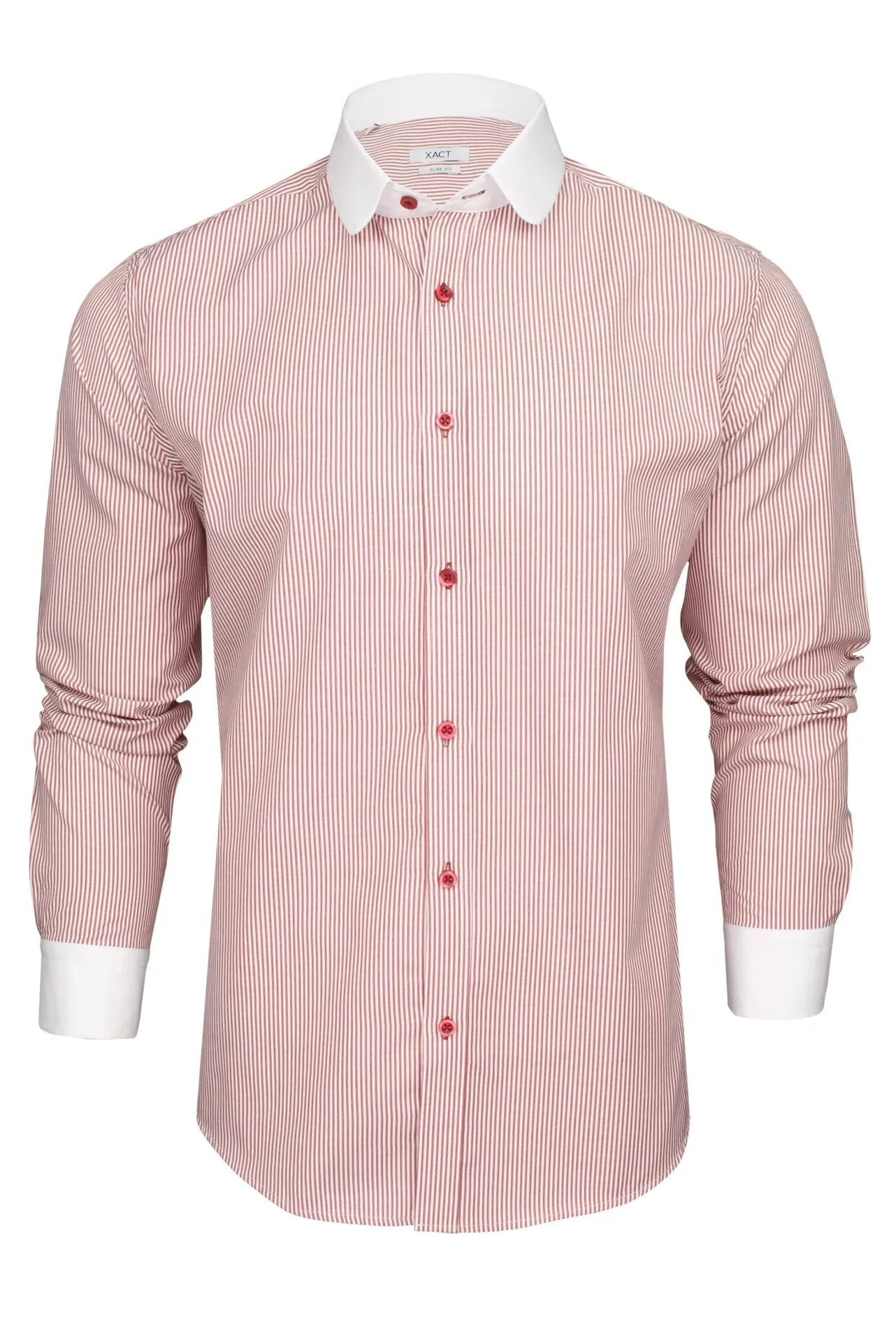 Xact Men's Long-Sleeved Striped Shirt with White Penny/Club Collar and White Cuffs