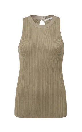 YAYA Safari Sand Rib Tank Top With Woven Neckline