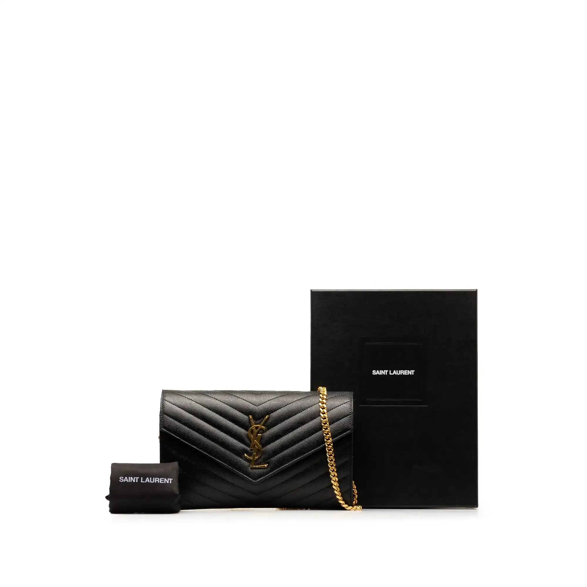 Yves Saint Laurent Envelope Wallet on Chain Black Leather