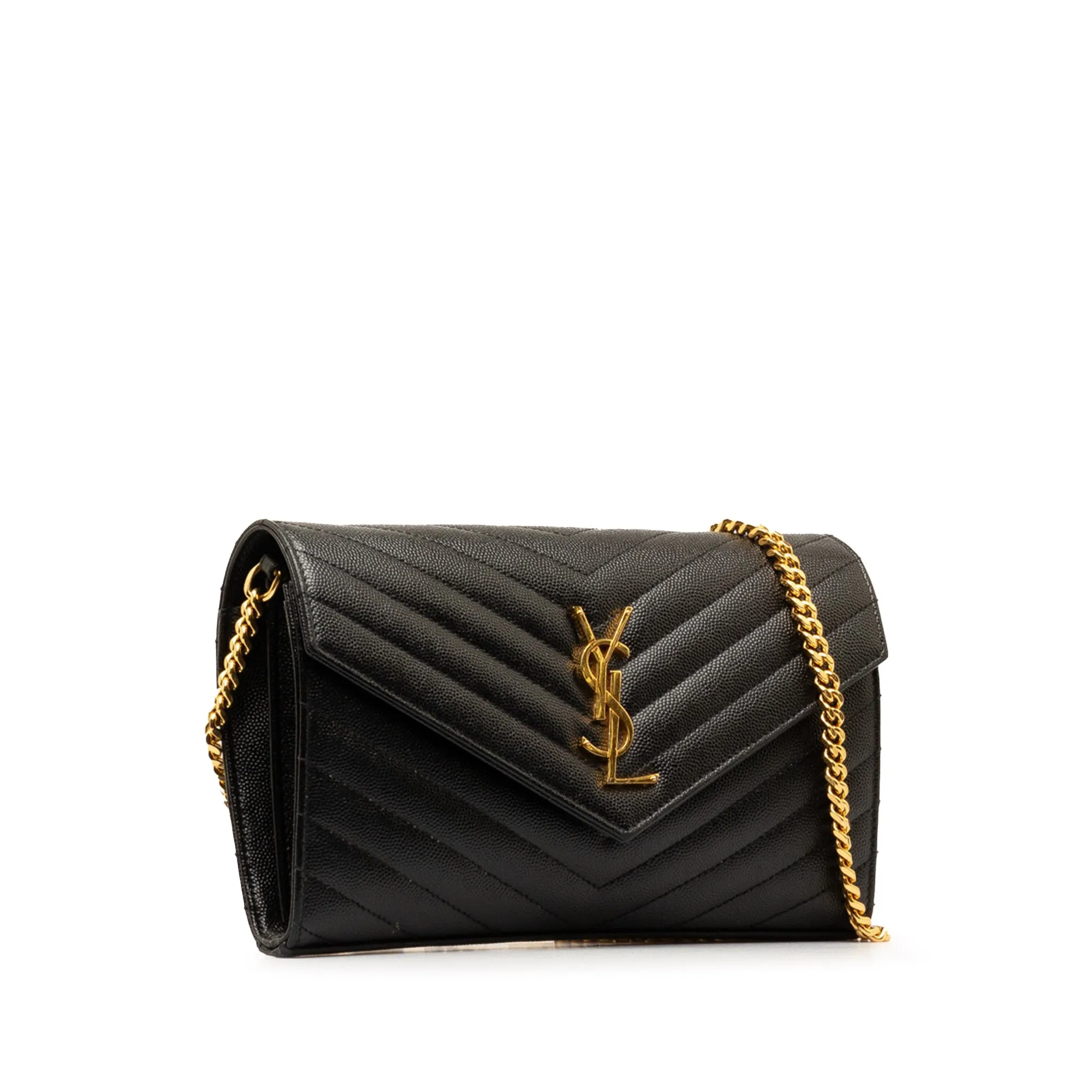 Yves Saint Laurent Envelope Wallet on Chain Black Leather